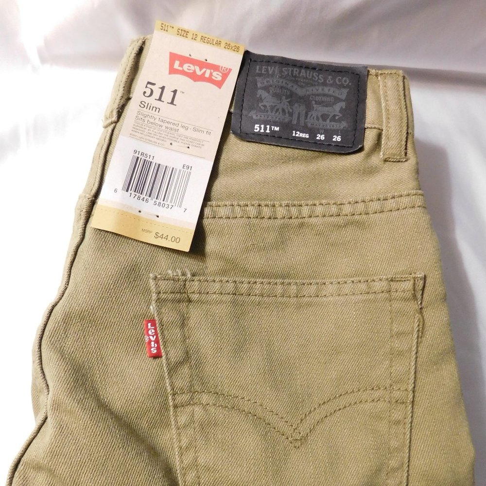 Levis 511 Jeans Size 12 Olive Green Pants Slim Fit 26 x 26 BRAND NEW